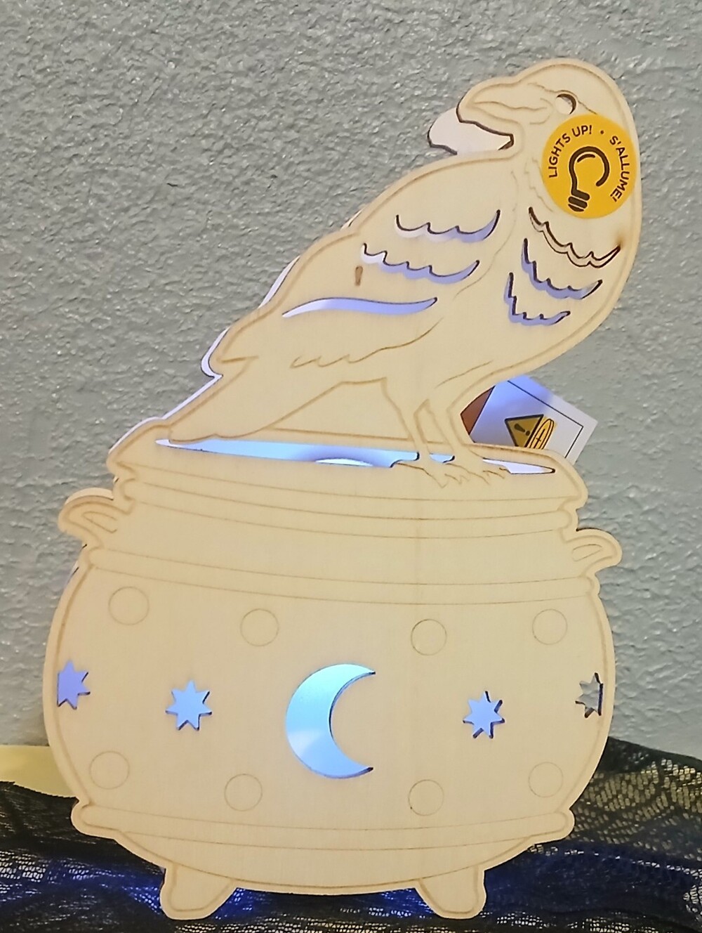 New LED plywood Halloween Decor - Raven On Cauldron